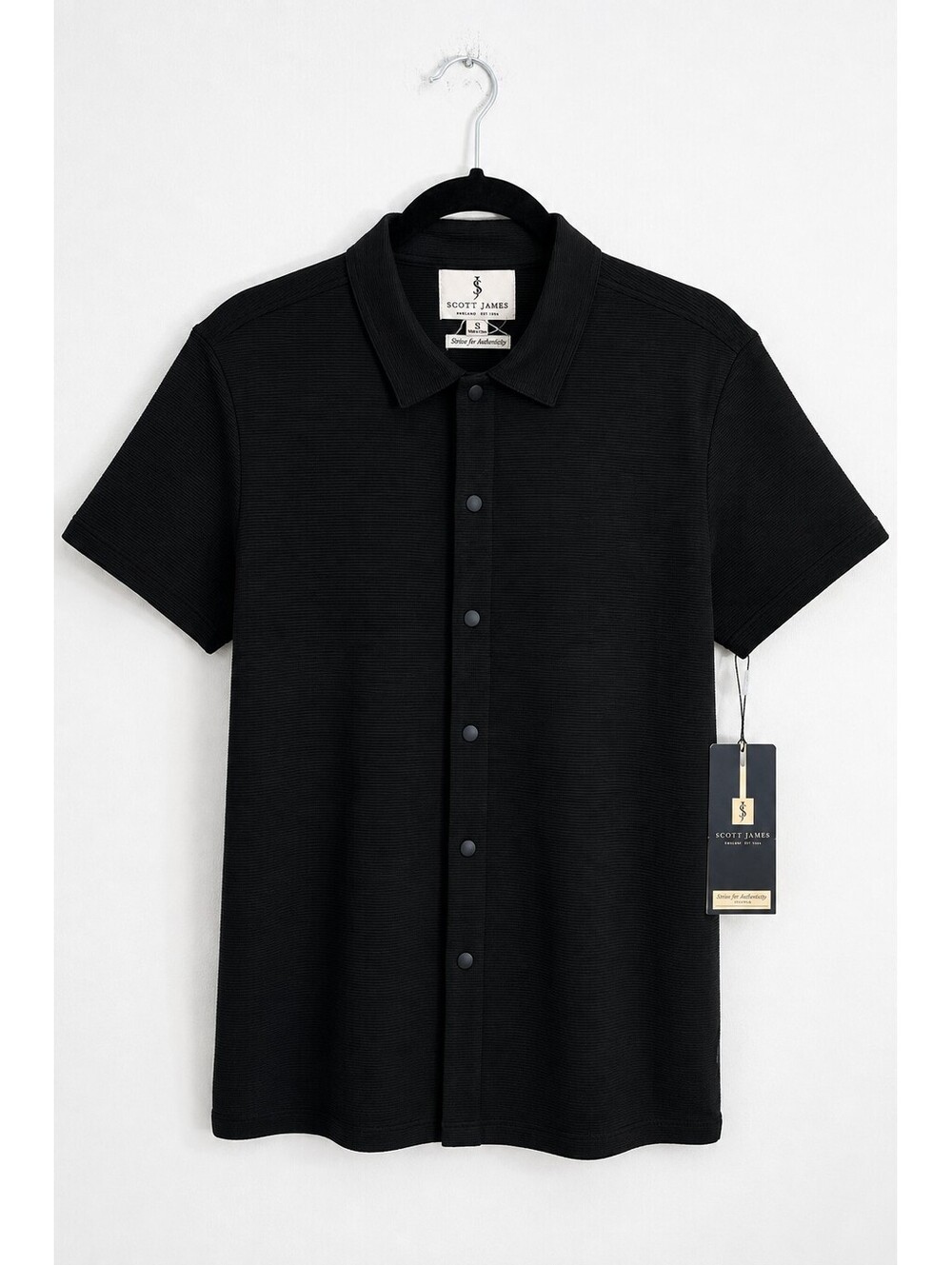 NWT Scott James Men’s S Black Textured Snap Front Short Sleeve Shirt